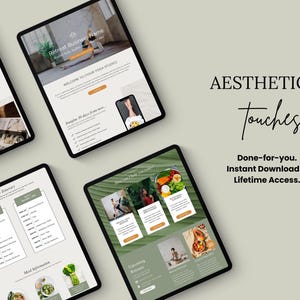 May include: A digital mockup of a website for a yoga retreat business. The website features a green and white colour scheme with images of yoga poses and healthy food. The text on the website includes the words "Retreat Business Name", "Welcome to your yoga studio", and "Imagine 30 days from now".
