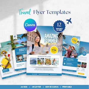 Travel Agent Flyer Templates, Travel Marketing Flyer Canva Template, Vacation Trip Planner Templates, Travel Agency Social Media Post