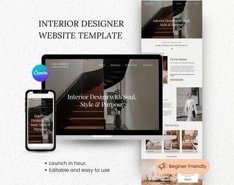 Modello di sito web per interni minimale Sito web per portfolio di interni Sito web per designer di interni Sito web Canva Sito web per architetti Sito web per decoratori di interni