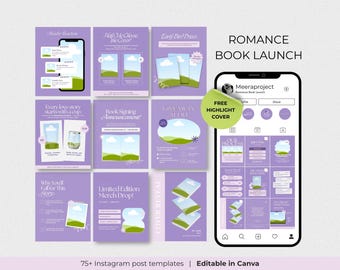 Romance Author Instagram Template Romance Book Launch Author Instagram Post Template Aesthetic Bookstagram Template Highlight Covers