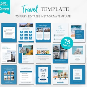 Travel Agent Social Media Template, Travel Blogger Templates, Vacation Resort Template, Travel Content, Travel Agency Marketing, Canva