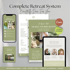 Complete Retreat Planning Bundle Editable Templates for Canva Editable Itinerary Retreat Flyer Retreat Information Package