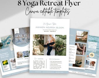 Yoga Retreat Flyer Bundle Editable Canva Templates Wellness Retreat Flyer Templates