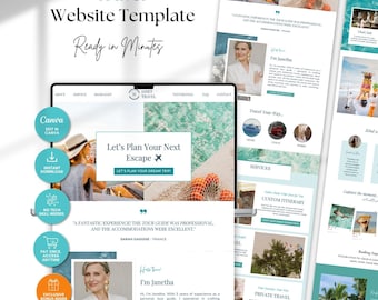 Sjabloon reiswebsite, canva-bestemmingspagina, laadpagina's, website met één pagina, verkooptrechter, websiteontwerper, websitesjabloon, reisbureau