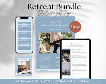 Bundel voor retraiteplanning | Bewerkbare sjablonen voor Canva | Bewerkbaar reisplan | Bewerkbare retraite | Retreat-flyer | Informatiepakket retraite