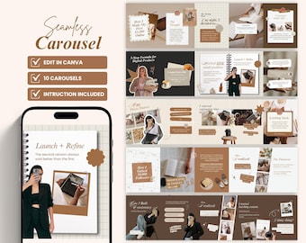 Instagram Carousel Template : Seamless Neutral Instagram Carousel, Beige Social Media (50 Pages Instagram Templates)