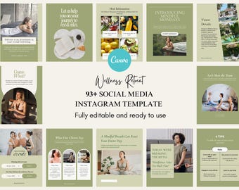 2025 Wellness Retreat Instagram Template, Yoga Blogger Templates, Wellness Template, Yoga Social Media Template, Canva Instagram Post