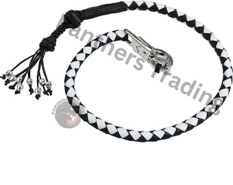 Biker Whip 42" Motorcycle Get Back Whip, Handlebar Accessories for motorbike, Genuine Leather Whips for Motorcycles