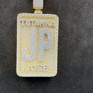 Iced Out Custom Made Men&#39;s Hip Hop Pendant, Round Moissanite Hip Hop Pendant, 14KT Yellow Gold Over 925 Sterling Silver, Customize Jewelry