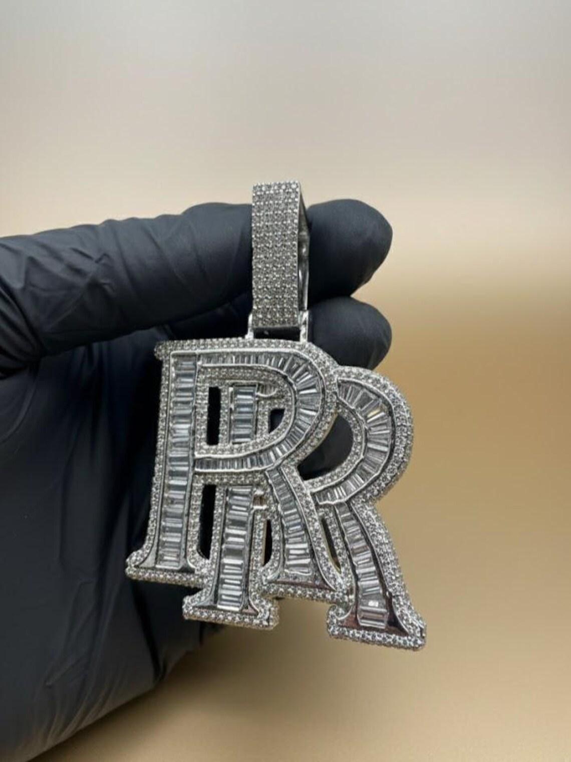 Iced Out Letter R Pendant, Silver Tone Plated CZ Initial Necklace, Hip ...