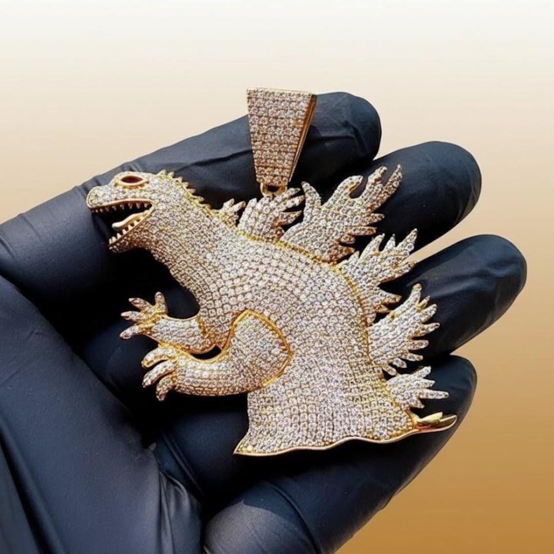 Gold Iced Out Godzilla Charm Hip Hop Style Monster Pendant King of ...