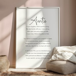 Auntie Poem Print, Gift for Auntie, Auntie Birthday Gifts, Auntie Christmas Gifts, Loving Auntie Gift, Auntie Presents, Auntie Home Decor