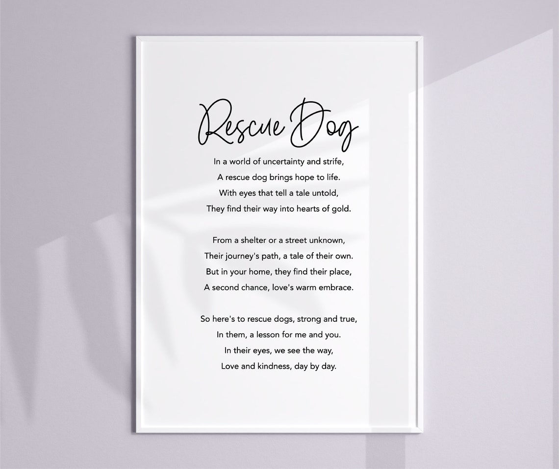 Rescue Dog Poem Print, Rescue Dog Poster, Rescue Dog Home Decor, Rescue