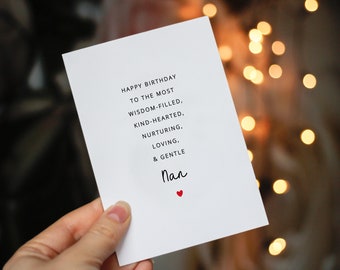 Nan Birthday Card, Nan Poem Card, Birthday Card for Nan, For Her Card, Card for Nan, Cute Nan Card, Nan I Love You, Nan Birthday Gifts