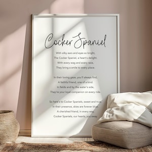 Impresión de poemas sobre cocker spaniel, póster sobre cocker spaniel, decoración del hogar sobre cocker spaniel, arte de pared sobre cocker spaniel, regalos sobre cocker spaniel, regalo de Navidad