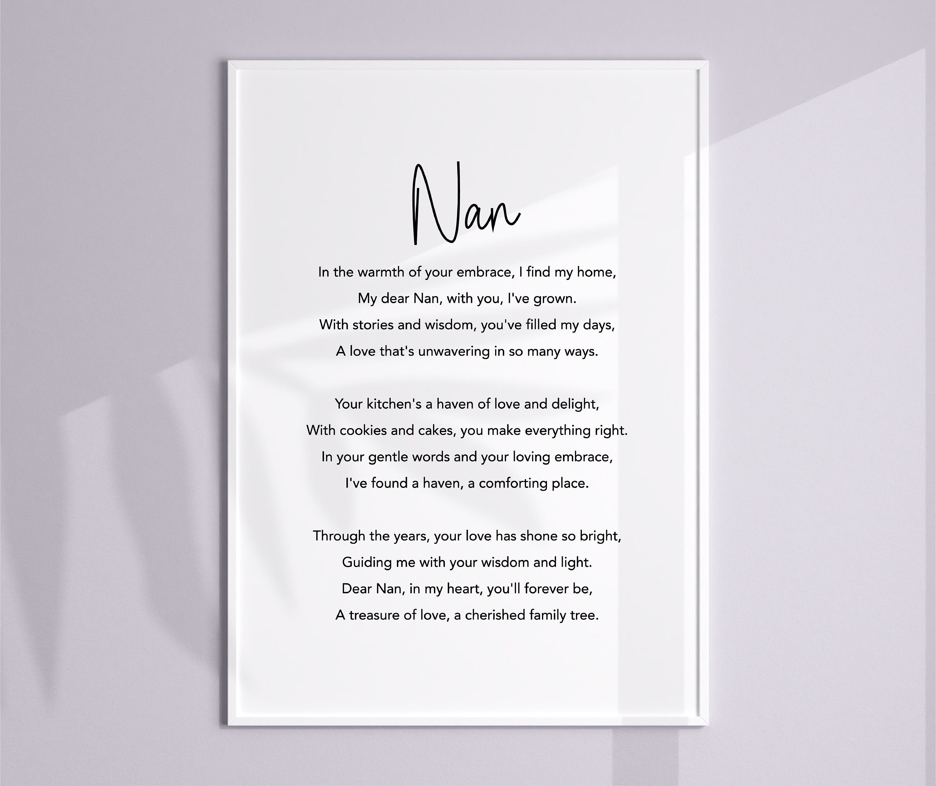 Nan Poem Print, Gift for Nan, Nan Birthday Gift, Nan Christmas Gift