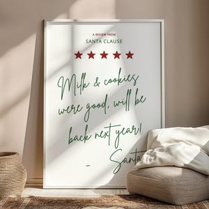 Reseña de Papá Noel, decoración navideña divertida, decoración de pared navideña, carta de Papá Noel, impresiones navideñas divertidas, carteles navideños