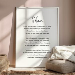 Impression de poèmes Mam, cadeau pour Mam, Cadeau d'anniversaire Mam, Cadeau de Noël Mam, Décoration d'intérieur Mam, Aimer les cadeaux Mam, Art mural Mam, Citations Mam, Cadeau Mam