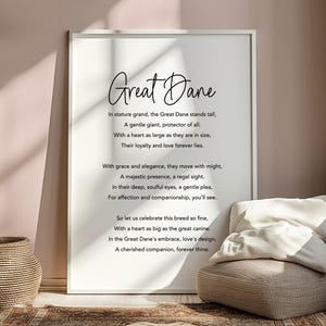 Great Dane Poem Print, Great Dane Poster, Great Dane Home Decor, Great Dane Wall Art, Great Dane Christmas Gifts, Great Dane Birthday Gifts