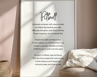 Pitbull Poem Print, Pitbull Poster, Pitbull Home Decor, Pitbull Wall Art, Pitbull Christmas Gifts, Pitbull Birthday Gifts, Pitbull Presents
