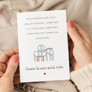 Las relaciones son como una montaña rusa, tarjetas de aniversario, tarjetas de aniversario para el esposo, tarjetas de aniversario para la esposa, tarjetas de aniversario de bodas