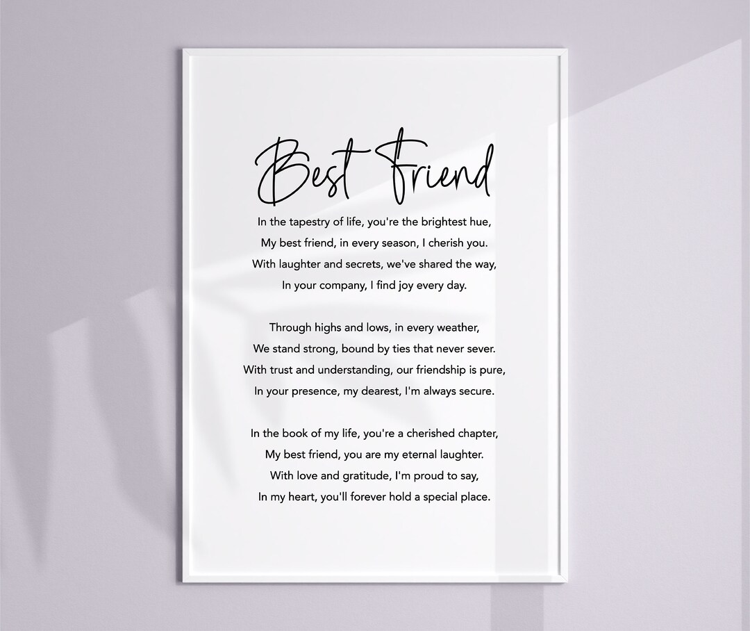 Best Friend Poem Print, Gift for Best Friend, Best Friend Birthday ...