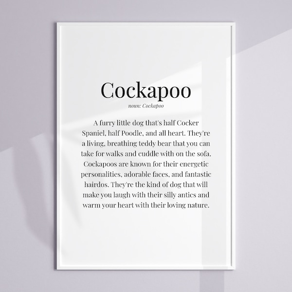 Cockapoo Definition Print, Cockapoo Poster, Cockapoo Wall Art, Cockapoo Home Decor, Cockapoo Gifts, Cockapoo Owner, Cockapoo Lover, Present