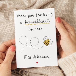 Cartão de Professor Bee-rilliant - Cartão de Agradecimento Personalizado para Professores, Cartão Engraçado para Professores, Cartão de Fim de Período para Professores, Cartão de Professor de Creche