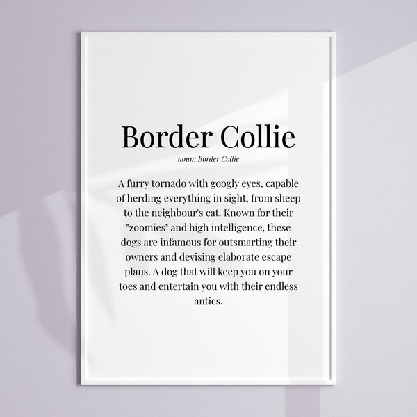 Border Collie Definition Print, Border Collie Poster, Border Collie Gifts, Border Collie Wall Art, Border Collie Home Decor, Collie Art