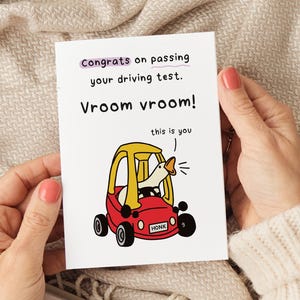 Tarjeta de examen de manejo aprobado, tarjetas de felicitaciones, tarjetas divertidas de examen de manejo, tarjeta de conductor nuevo, tarjeta de felicitaciones de examen de manejo, examen de manejo