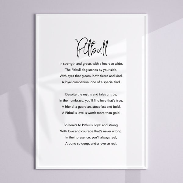 Pitbull Poem Print, Pitbull Poster, Pitbull Home Decor, Pitbull Wall Art, Pitbull Gifts, Pitbull Owner, Pitbull Presents, Pitbull Quotes