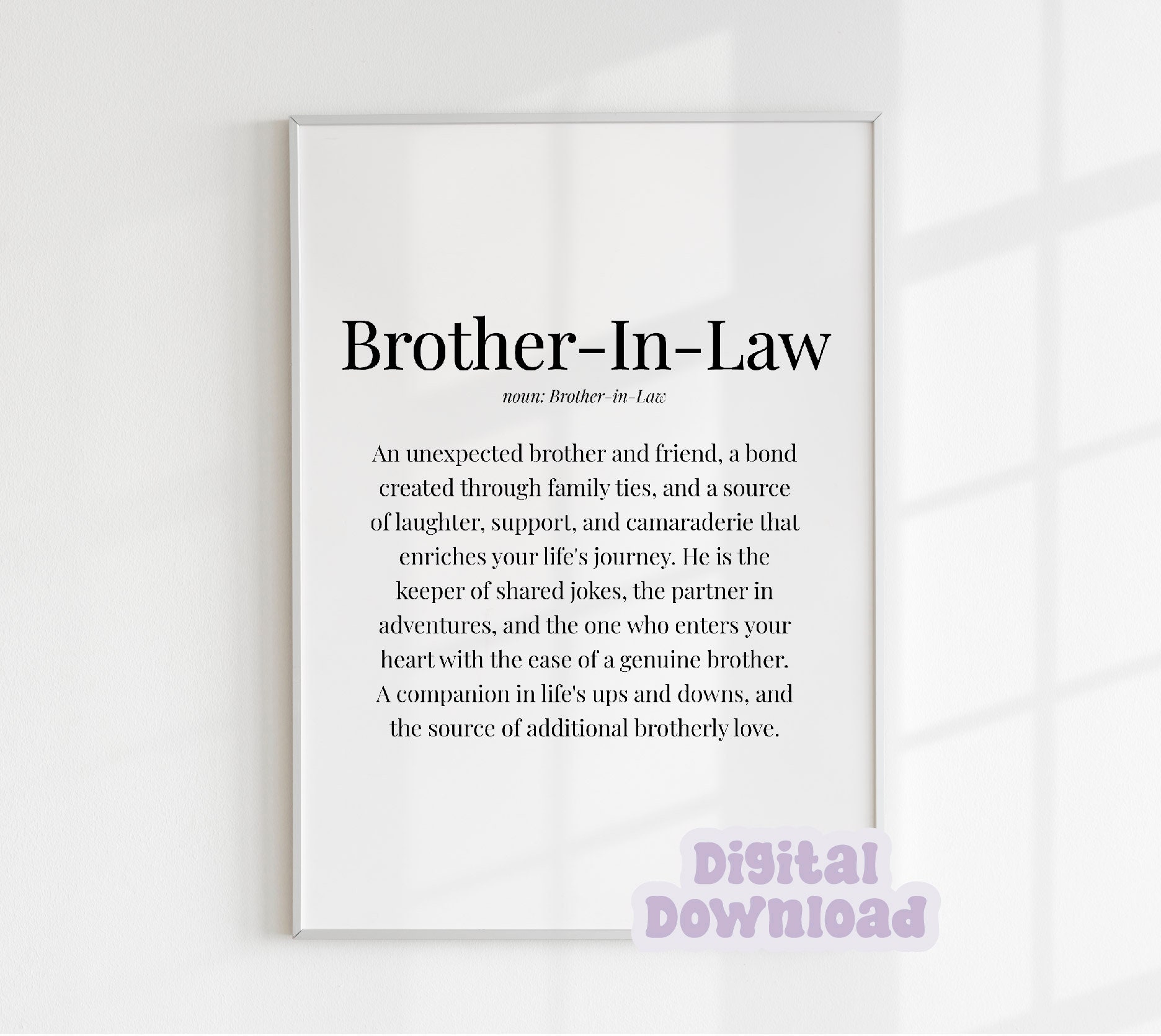 Brotherinlaw Definition Print, Digital Download, Gift for Brotherinlaw, Brotherinlaw