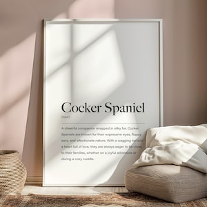 Cocker Spaniel Definition Print, Cocker Spaniel Poster, Cocker Spaniel Gift, Cocker Spaniel Home Decor, Cocker Spaniel Wall Art, Christmas