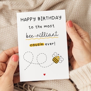 Bee-rilliant Cousin Birthday Card - Funny Cousin Birthday Card, Humorous Card Cousin, Birthday Card Cousin, Cute Cousin Card, Cousin Gift
