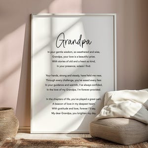 Impresión de poemas del abuelo, póster del abuelo, regalos del abuelo, regalo de cumpleaños del abuelo, regalo de Navidad del abuelo, regalo del abuelo, regalos para el abuelo, amoroso