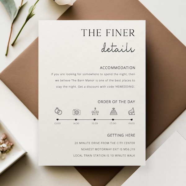 Wedding Details Card, Wedding Invitation, Information Card, Wedding Info Card, Wedding Details, Wedding Information, Wedding Stationery