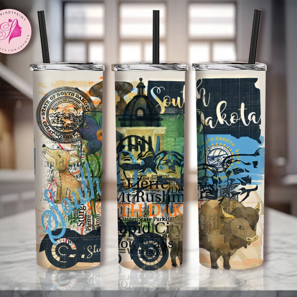 South Dakota  State 20oz Skinny Tumbler Sublimation Designs, South Dakota   PNG File Digital Download, South Dakota  State tumbler png