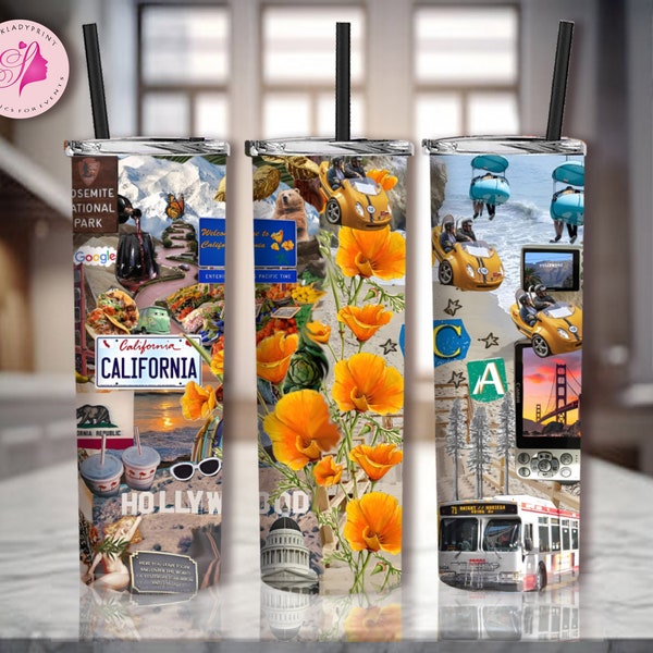 California State 20oz Skinny Tumbler Sublimation Designs, California State PNG File Digital Download, California State Montage