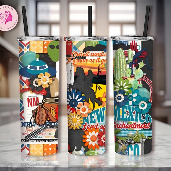 New Mexico 20oz Skinny Tumbler Sublimation Designs, New Mexico PNG File Digital Download, New Mexico tumbler png, New Mexico Montage