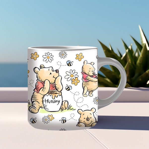 Winnie the Pooh 15 Unzen Becher, Zeichentrickfiguren Becherverpackung, 11 Unzen und 15 Unzen Bechervorlage, Becherdesigns, Kaffeetassen, Becher Sublimationsdesign, Sie drucken