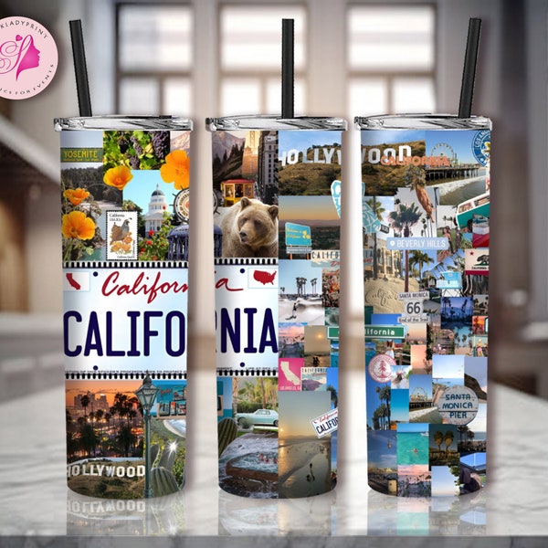 California State 20oz Skinny Tumbler Sublimation Designs, California State PNG File Digital Download, California State Montage