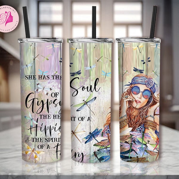 Soul of A Gypsy Tumbler Wrap girl Tumbler Wrap for 20 oz Skinny Tumbler PNG Sublimation Design Digital Download Hippie girl design YOU PRINT