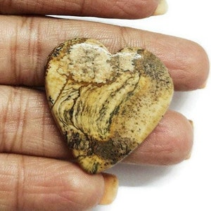Picture Jasper Heart Shape Gemstone, Natural Picture Jasper Heart Shape Cabochon Flat Back Side, Loose Gemstone, Heart Shape, Size 31*31mm