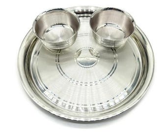 999 Solid Silver Baby dinner Set, Silver Thali & Bowl, Silver Thali and Bowl, Silver Set Of Plate and Bowl, Wedding Gift, House Warming Gift