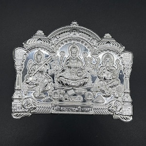 999 Pure Silver Laxmi Ganesh Sarawati Panna For Diwali Pooja