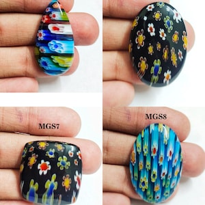 Millefiori Glass Gemstone , Millefiori Glass Cabochon Flat Back Side, Loose Gemstone For Jewelry Making.