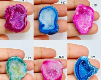 Rosa, Blaue und Grüne Geode Achat Scheiben / Geode Scheiben / Rosa und Blau Druzy Achat / Wire Wrapping Stones.