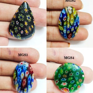 Millefiori Glass Gemstone , Millefiori Glass Cabochon Flat Back Side, Loose Gemstone For Jewelry Making.