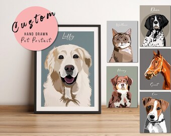 Custom Pet Portrait, Personalised Dog Illustration, Dog Cat Wall Art, Hand Drawn Pet, Pet Memorial Ideas, Digital, Christmas Gift, Pet Art