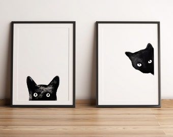 Black Cat Digital Wall Art Print, Funny Cat Poster, Cute Kitten Illustration, Cat Lover Gift, Cat Doing Things Bread Wall Decor